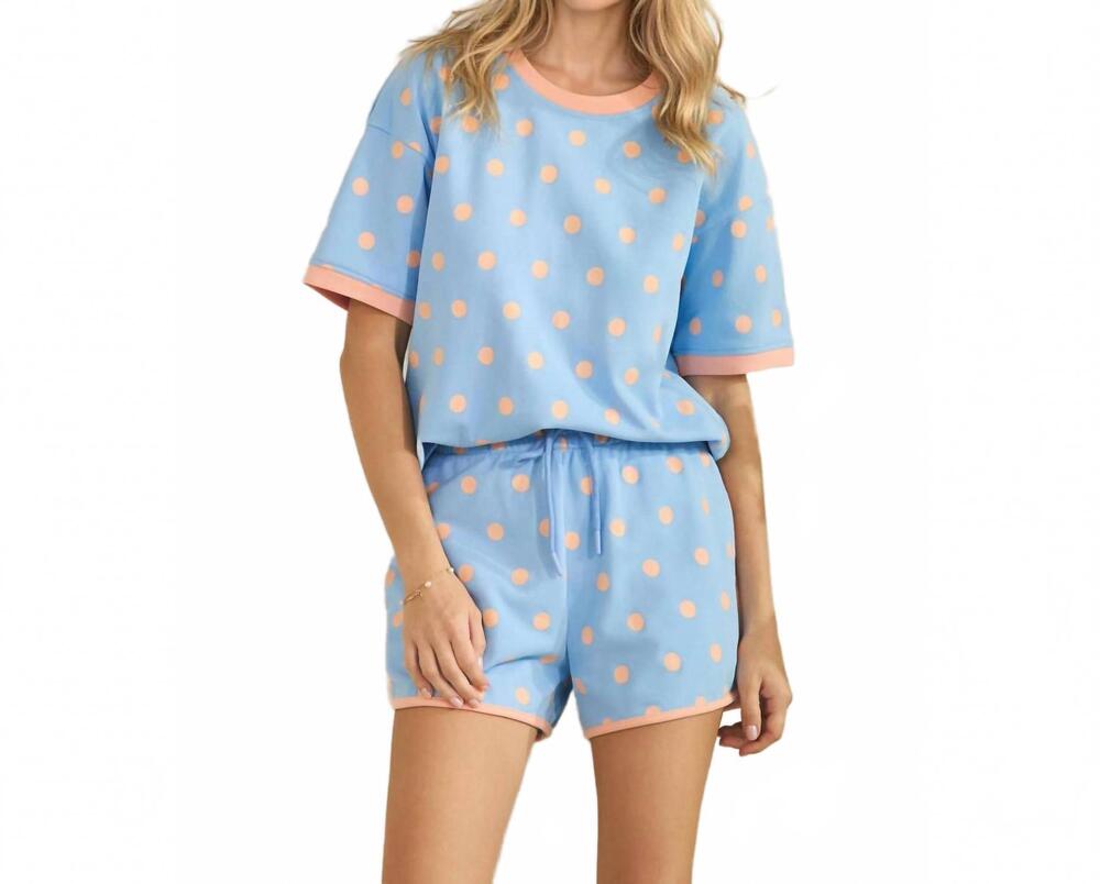 NEW VEVERET classic polka dot lounge set in blue/peach